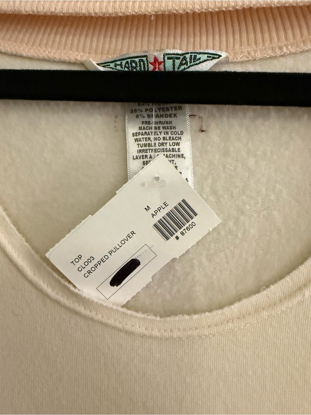 Hardtail Cream Crewneck Sweatshirt with Pale Pink Rib Trim - Picture 5 of 5